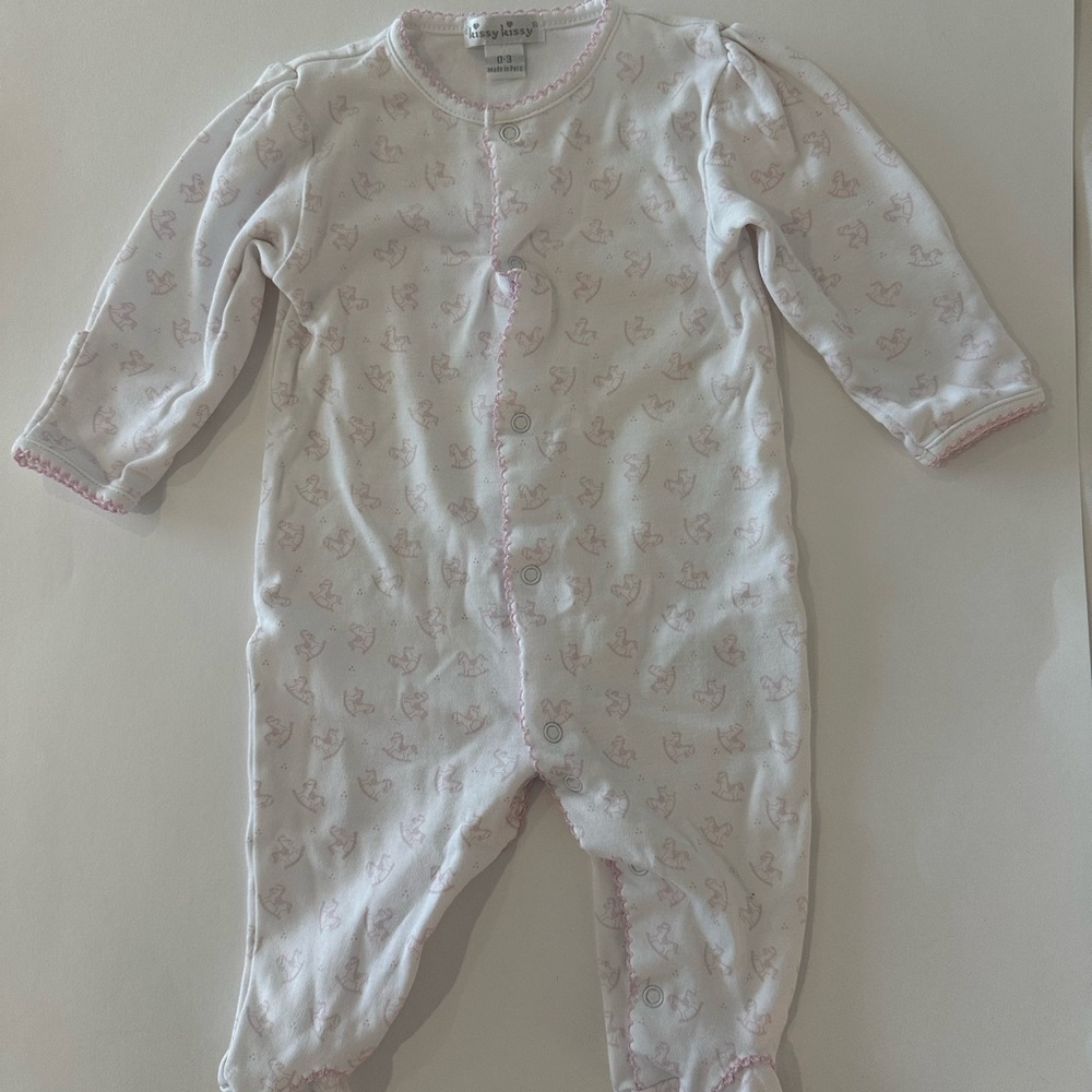 Kissy Kissy Pink White and Pink Rocking Horse Onesie Pajamas